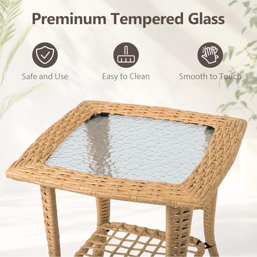 Wicker Rattan Side Table Patio Wicker Table, Outdoor Square Rattan Coffee Table - Image 4