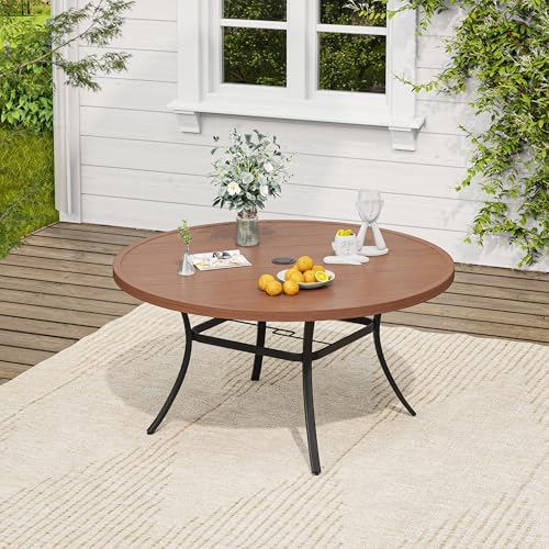 VICLLAX Patio Dining Set, 8 Brown Stackable Chair & 53" Metal Walnut Table - Image 6