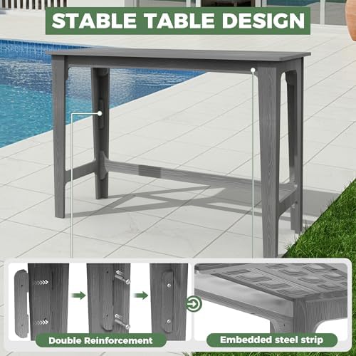 Outdoor Patio Bar Height Table and Tall Adirondack Chairs Set of 2, All-Weather - Image 6