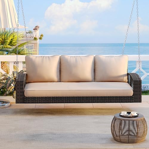 69" PE Wicker 3-Person Swing Bench by Unknown