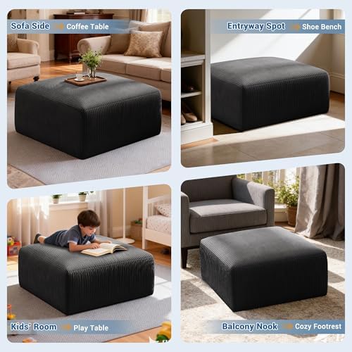 40" Oversized Square Corduroy Ottoman, Large Ottoman Pouf Footstool - Image 4