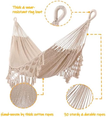ZEAN Handwovenw ith Tassels 2 Person Hammock Tassels - Image 5
