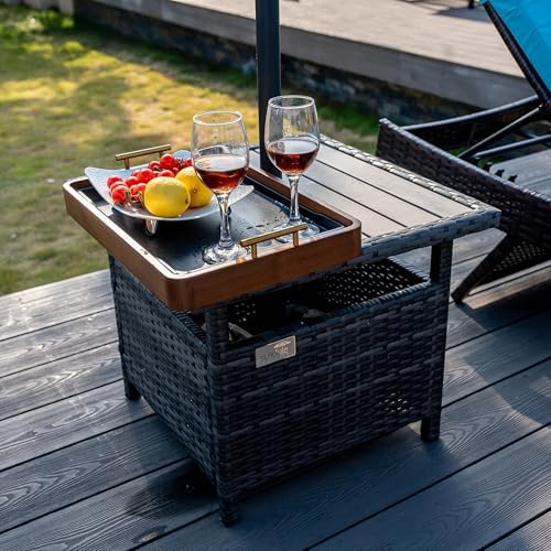 Sundale 22" Gray Wicker Patio Umbrella Side Table - Image 2