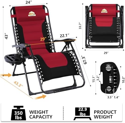 Oversized Zero Gravity Chairs Set of 2, 400-lb Capacity Recliner - Image 3