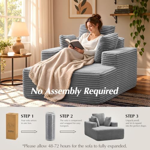 Boneless Couch Chaise Lounge Chair, Plush Corduroy Reading Chair - Image 5