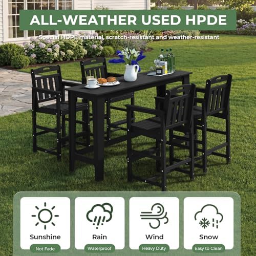 Outdoor Patio Bar Height Table and Tall Adirondack Chairs Set of 4, All-Weather - Image 3