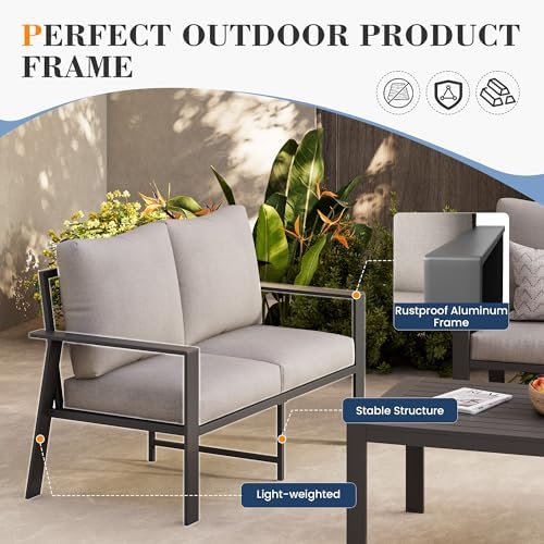 Aluminum Outdoor Furniture Loveseat Small Patio Couch Love Seat Outdoor Chairs - Image 4