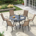 VICLLAX Patio Dining Set, 6 Brown Stackable Chairs & 48" Metal Black Table by HOME