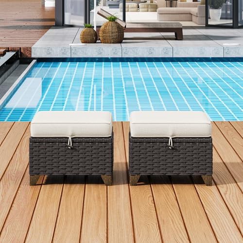 2 Pieces Patio Outdoor Ottomans - Image 2