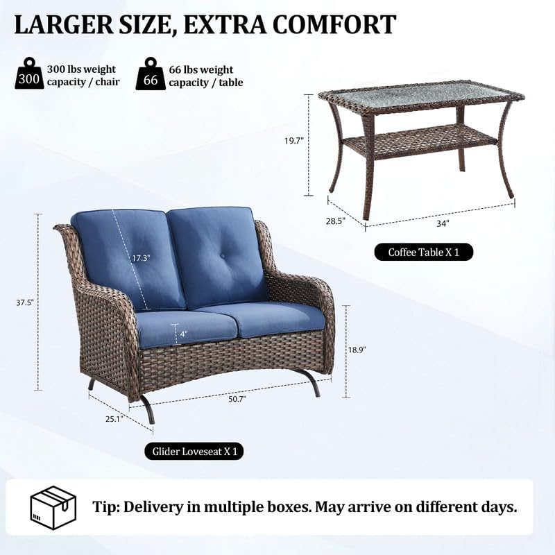 Outdoor Wicker Glider Loveseat and Table, Porch Glider 2 Seater - Image 2