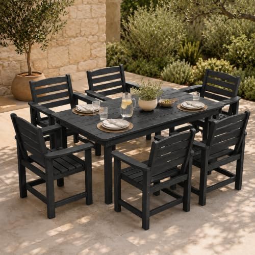7 Pcs Outdoor Patio Dining Set, HDPE Table & Chairs by PatioKingdom