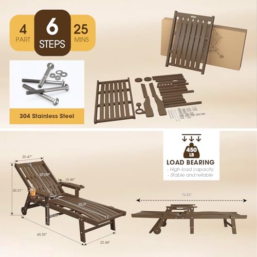 Outdoor Chaise Lounge Chair Set of 2, HDPE lounge chair outdoor - Image 2