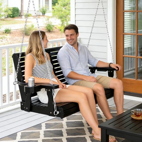 Fortune Candy Wooden Porch Swing, Iron Black, 4 FT Extra Large - Image 2