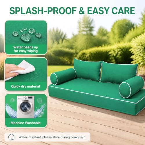 Outdoor Twin Size Swing Cushion & Pillows Cover, Forest Green - Image 4