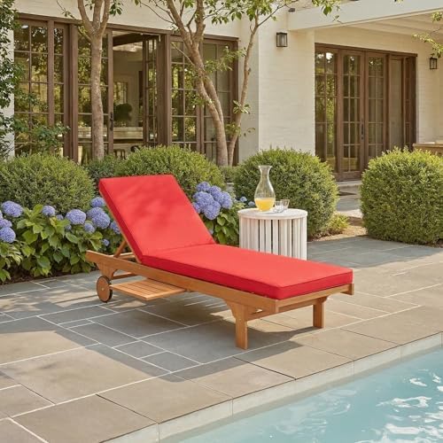 SAFAVIEH Outdoor Newport Wood Chaise Lounge, 28.8" Natural/Red PAT7022R - Image 2