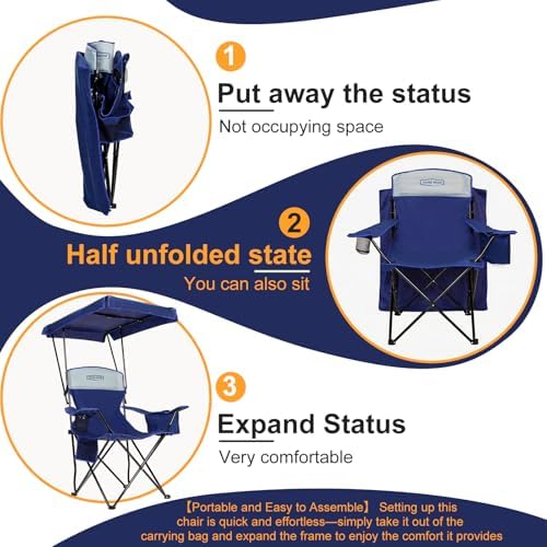 Camping Chair with Canopy, Beach Chair with Shade, Lightweight Oversized - Image 5