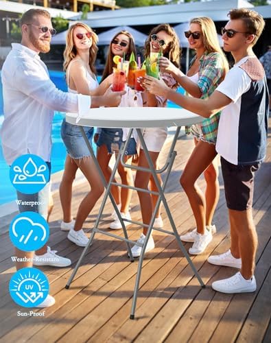 32" Round Folding Table, Plastic Bar Height Tables - Image 4