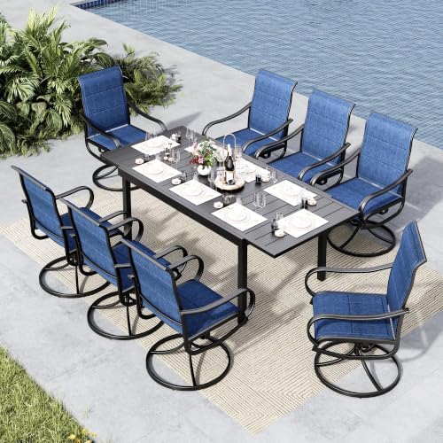 MFSTUDIO Outdoor Dining Set for 8, Patio Expandable Table w/Swivel Chairs by MFSTUDIO