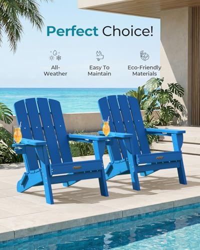 Folding Adirondack Chairs Set of 6, 2 Cup Holders, Ocean Blue - Image 6