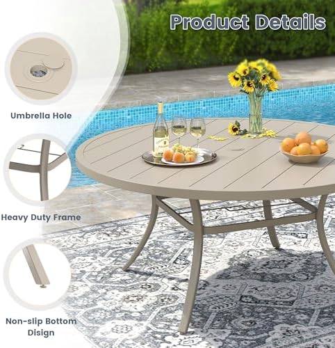 VICLLAX 50" Outdoor Round Patio Dining Table - Image 4