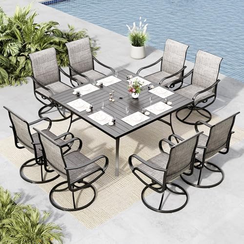 MFSTUDIO Outdoor Dining Set for 8, Square Metal Table w/Swivel Chairs by MFSTUDIO