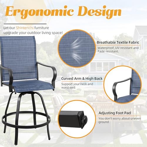 Shintenchi 5PC High Top Patio Table and Chairs, Outdoor Bar Stools Set - Image 3