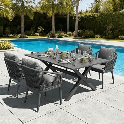 5 Pieces Outdoor Patio Dining Set, Aluminium Rectangular Dining Table and by LayinSun