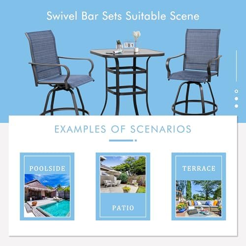 Shintenchi 3PC High Top Patio Table and Chairs, Outdoor Bar Stools Set - Image 5