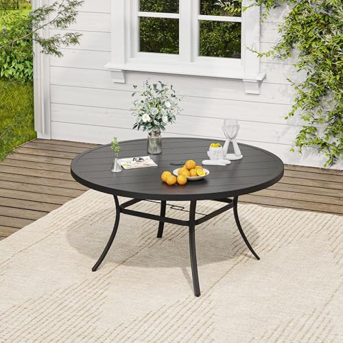 VICLLAX Patio Dining Set, 8 Black Stackable Chairs & 53" Metal Black Table - Image 6