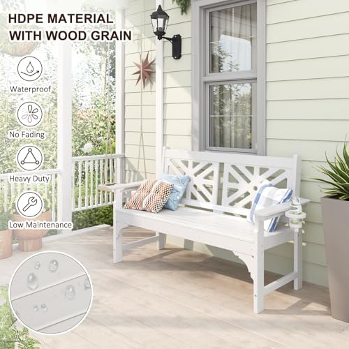 nalone Outdoor Bench with Cup Holders, HDPE Porch Bench Fade Proof - Image 5