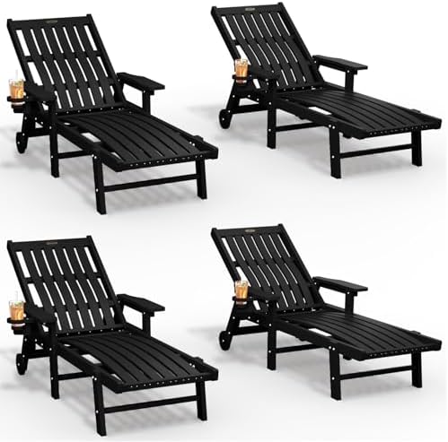Outdoor Chaise Lounge Chair Set of 4, HDPE lounge chair outdoor by THOEOE