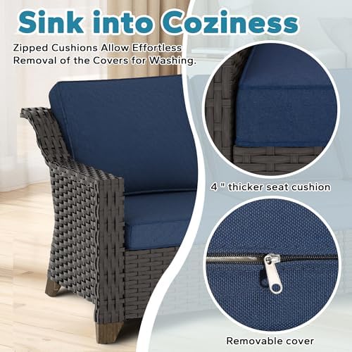 4 Piece Patio Furniture Set, Wicker Outdoor Conversation Set - Image 3