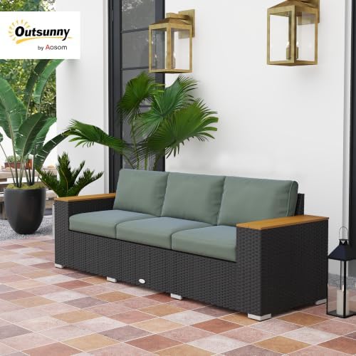 Outsunny 3-Seat Outdoor Patio Sofa Couch 24.5" Wide Deep Seats Dark Gray - Image 2