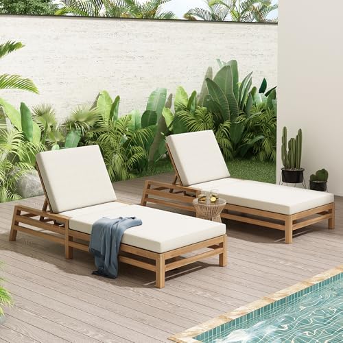 Outdoor Chaise Lounge Set of 2, Solid Wood Patio Recliner Chair by THINK30
