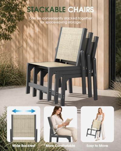 HDPE Outdoor Dining Set, Patio Table and 4 Stackable Armless Chairs - Image 7