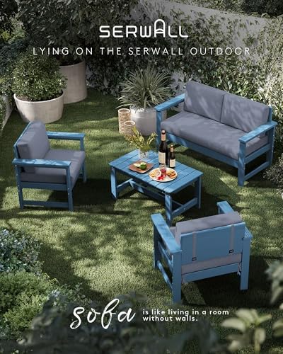 SERWALL 2 Pieces HDPE Cushioned Single Adirondack Armchair Sofa Set - Image 6