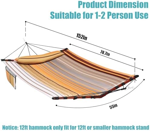 12FT 2 Person Hammock V Shaped Spreader Bar Fall Yellow Stripes - Image 6