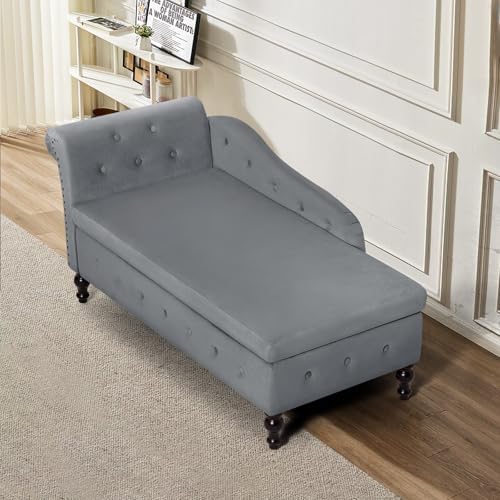 Velvet Chaise Lounge w/Left Armrest & Storage Space - Image 6