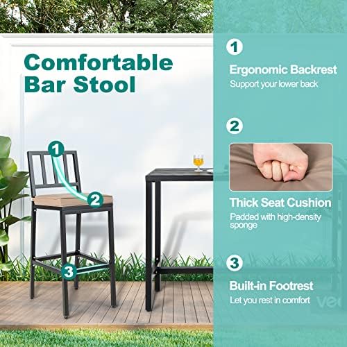 COSTWAY 3 Piece 48" Outdoor Patio Bar Set, Metal Bar Table and Chairs Set - Image 5