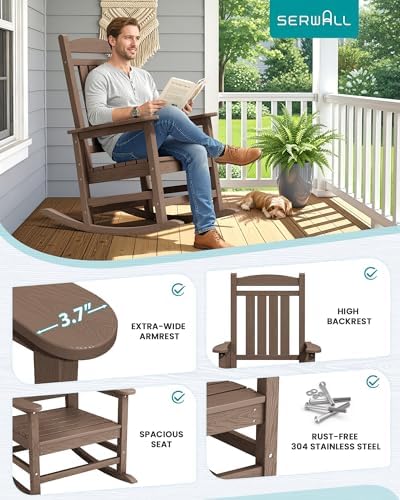 SERWALL Outdoor Rocking Chair Set of 2, Patio Rocking Chair - Image 5