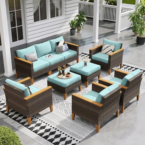 Sophia & William 9 Pieces Wicker Patio Furniture Set, Aqua Blue by SophiaWilliam
