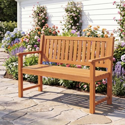 Tangkula 2-Seater Outdoor Wooden Bench, Garden Loveseat Bench - Image 4