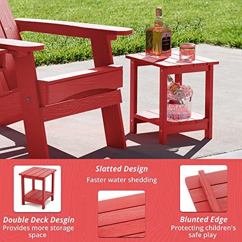 LUE BONA Outdoor Side Table, 2-Tier HDPS Small Patio Table, Bright Red - Image 6