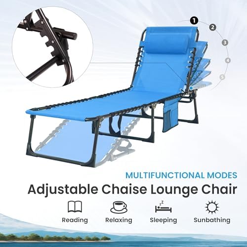 2 Pack Outdoor Folding Chaise Lounge 5-Position Adjustable Recliner 400LB Heavy - Image 4