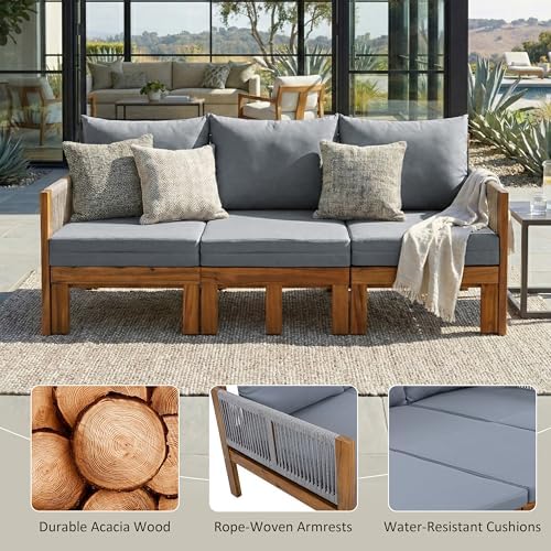 Outdoor Daybed Sofa Bed 3-Seater Acacia Wood Patio Sleeper - Image 5