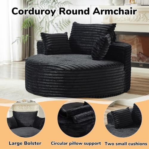 55"Round Chair Chaise Longue Indoor, Cloud Boneless Sofa Chair w/3 Pillows - Image 3