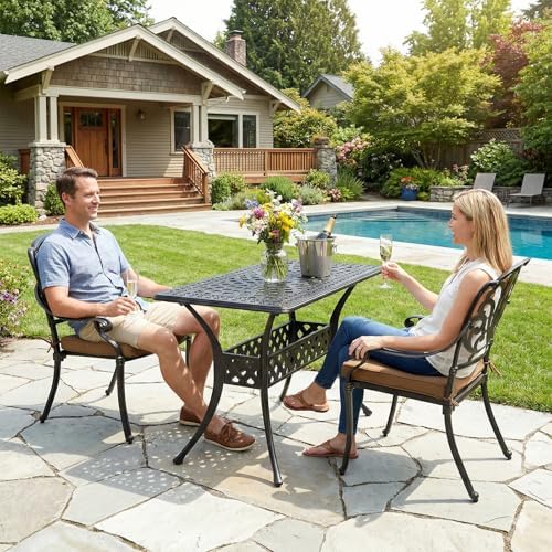 Outdoor Dining Table, All-Weather Cast Aluminum 42" Rectangle Patio Dining Table - Image 2