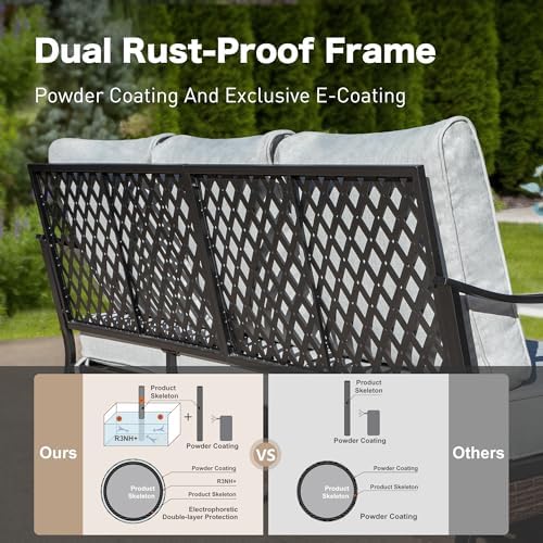 Metal Patio Furniture Set with Fire Pit, Light Grey - Image 5