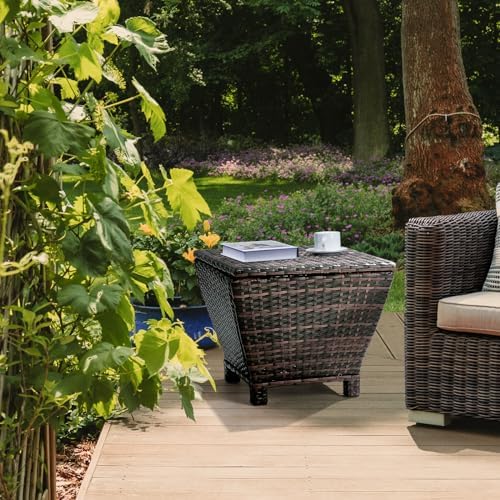 VINGLI Outdoor Side Table with Storage, 13-Gallon Patio Deck Box Outdoor Wicker - Image 7
