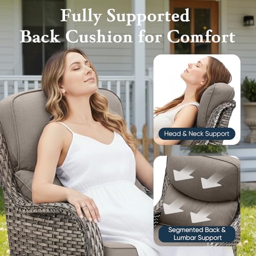 Luxury 6" Thick Cushioned Outdoor Swivel Rocker Patio Chairs of 2, High Back - Image 7